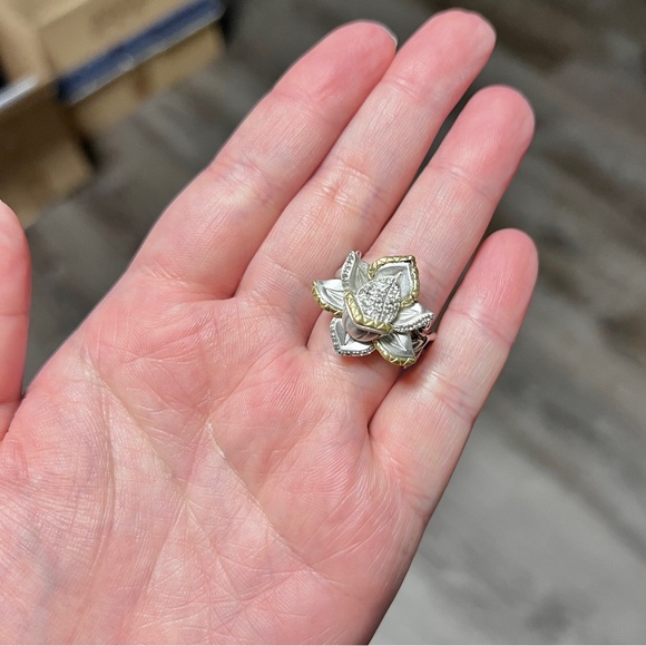 Barbara Bixby Lotus Flower Ring White Topaz Sterling Silver 18K Gold - Picture 7 of 13